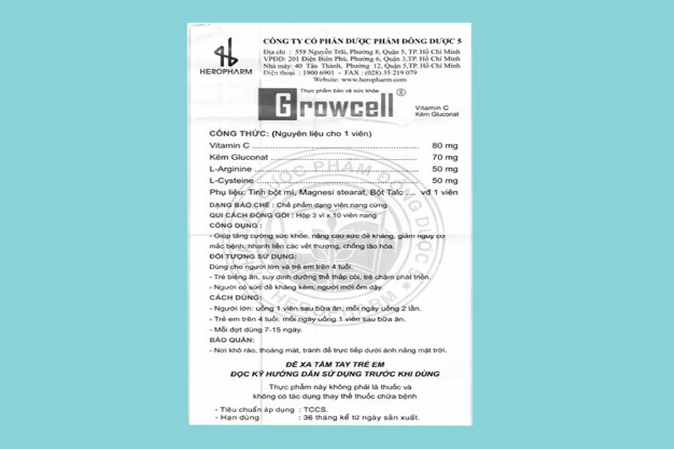 Giấy chứng nhận viên uống Growcell