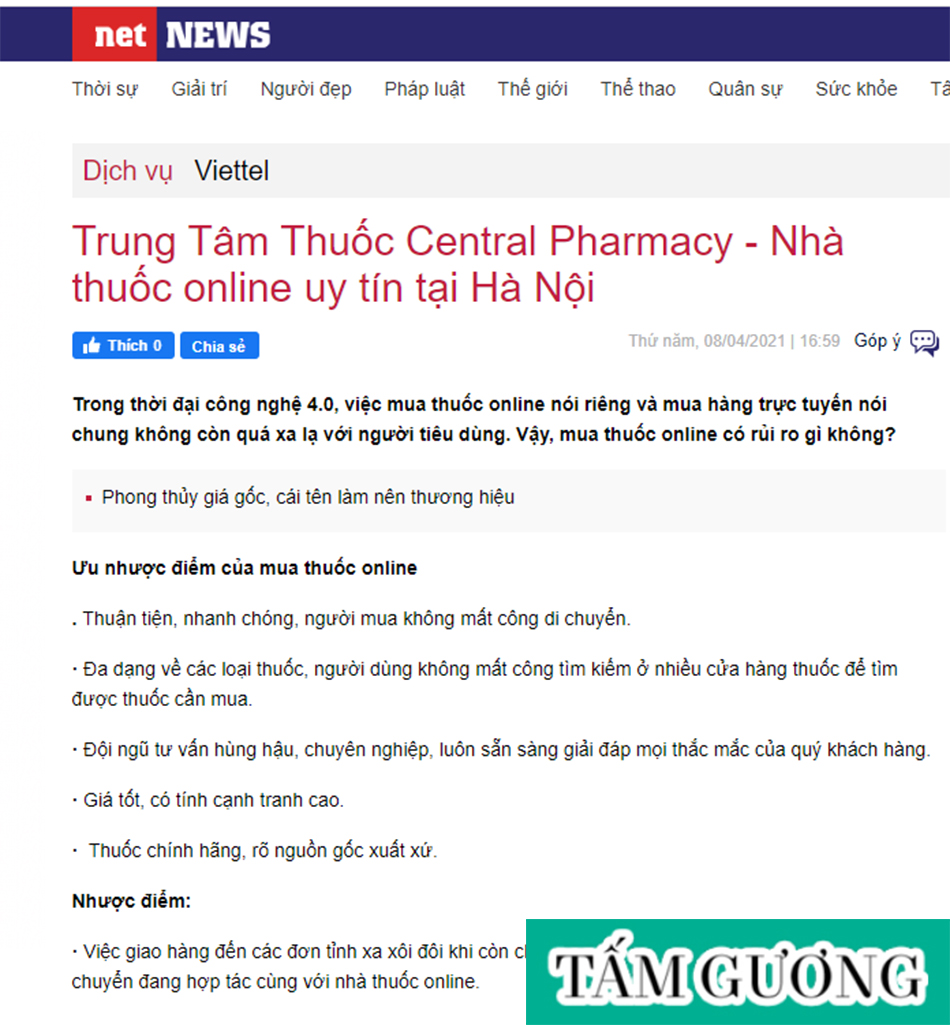 Báo Netnews: Trung Tâm Thuốc Central Pharmacy - Nhà thuốc online uy tín tại Hà Nội