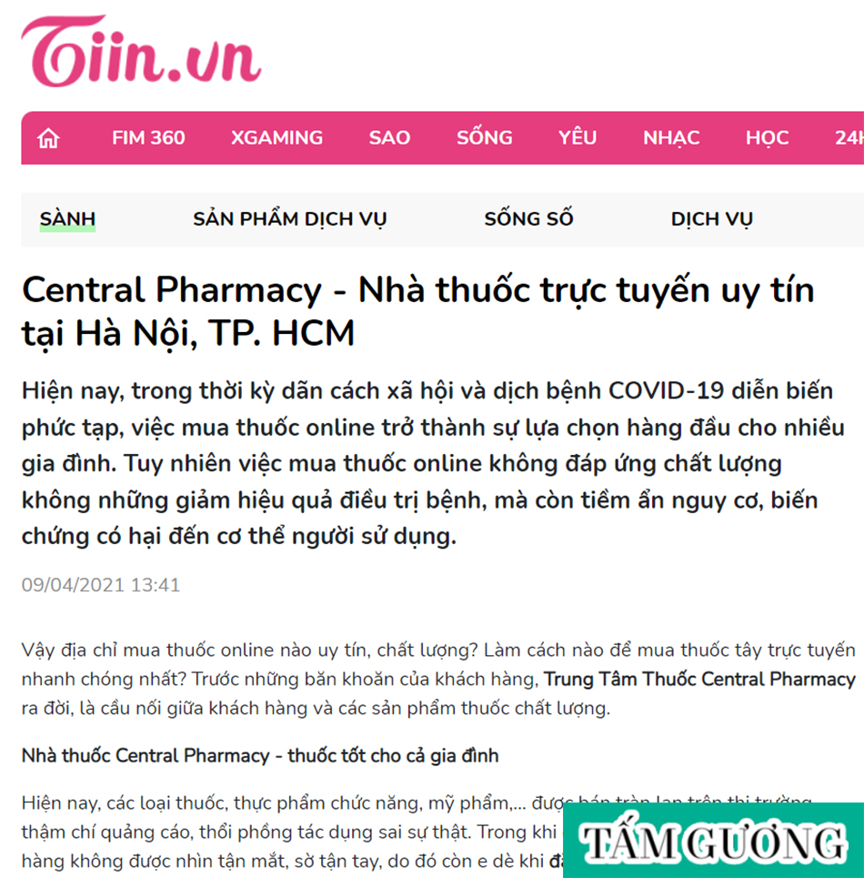 Báo Tiin: Central Pharmacy - Nhà thuốc trực tuyến uy tín tại Hà Nội, TP. HCM
