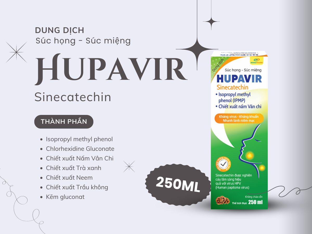 Dung dịch Súc họng - Súc miệng HUPAVIR Sinecatechin